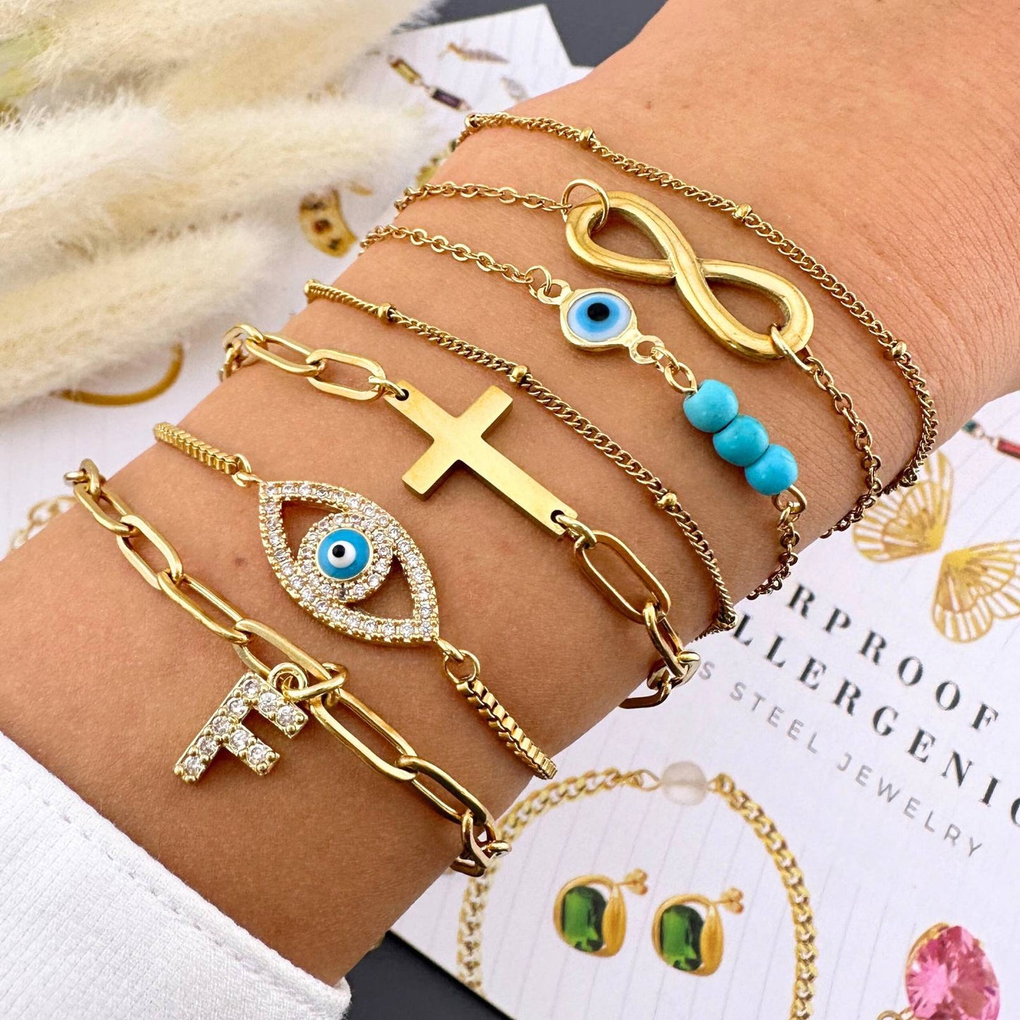 18K vergoldetes Edelstahl-Armband „Evil Eye“, Intensität