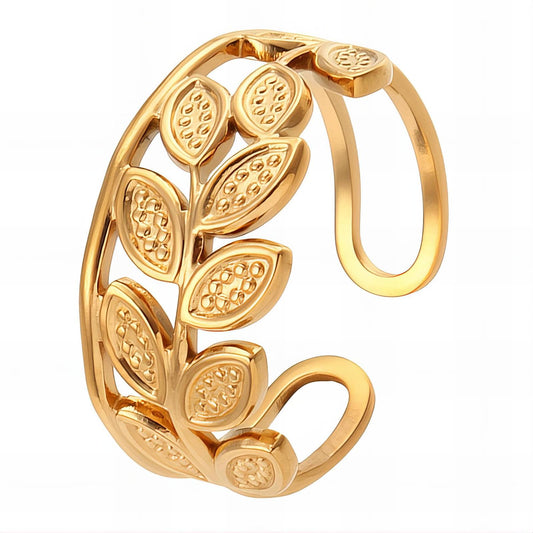 18K gold plated Stainless steel  Leafs finger ring, Intensity